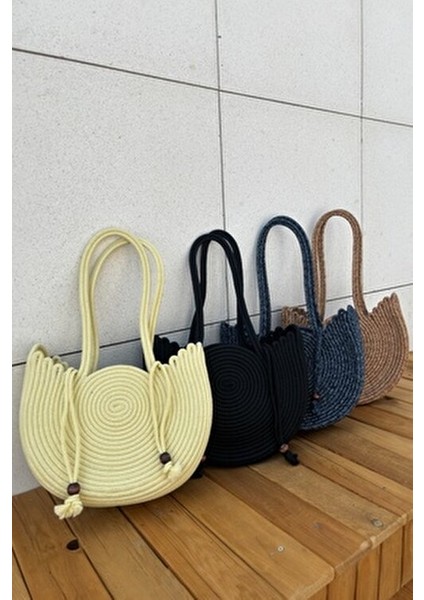 Kadın Plaj ve Günlük Kullanım İçin Şık Hasır Görünümlü Omuz Çantası Ergonomik Tasarım indirimleri