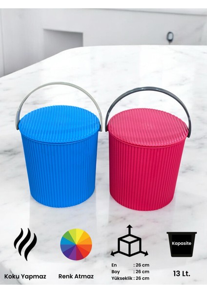 Rainbow 2’li Mavi-Pembe Büyük Boy 13 Litre Yuvarlak Kova Piknik Sepeti Meyve Kovası
