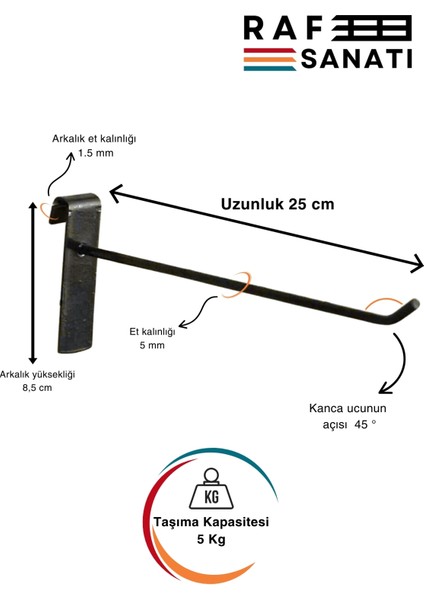 Siyah Tel Pano Kancası 25 cm - Askı Kanca Raf Askısı Raf Aksesuar Tel Askı Çorap Kancası fiyatları