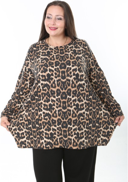 Kadın Yünlü Viskon Likralı Desenli Büyük Beden Tunik modelleri