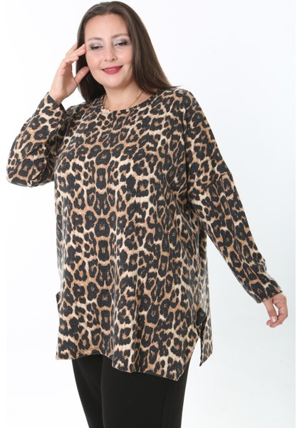 Kadın Yünlü Viskon Likralı Desenli Büyük Beden Tunik fırsatları