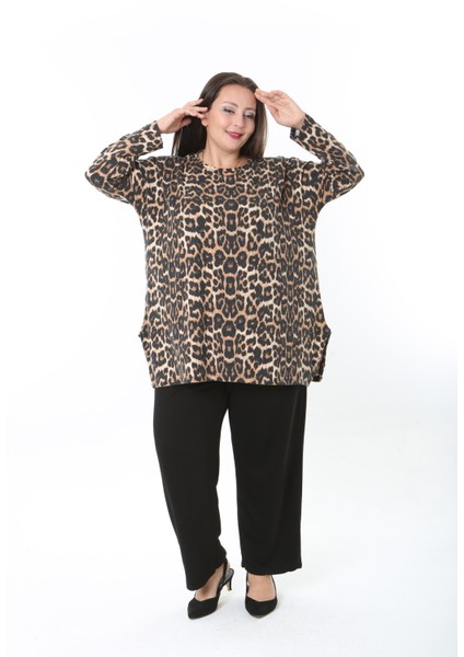 Kadın Yünlü Viskon Likralı Desenli Büyük Beden Tunik indirimleri