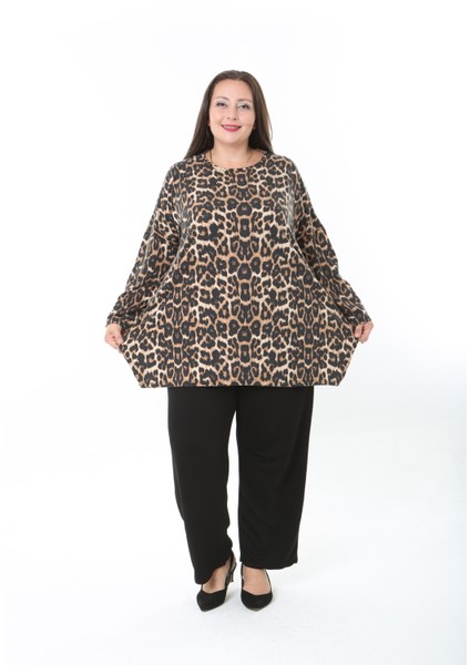 Kadın Yünlü Viskon Likralı Desenli Büyük Beden Tunik