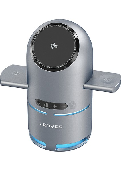 PW321 Qi2 Şarj Teknolojili Speaker Özellikli Telefon&saat&kulaklık 15W Kablosuz Şarj Gri