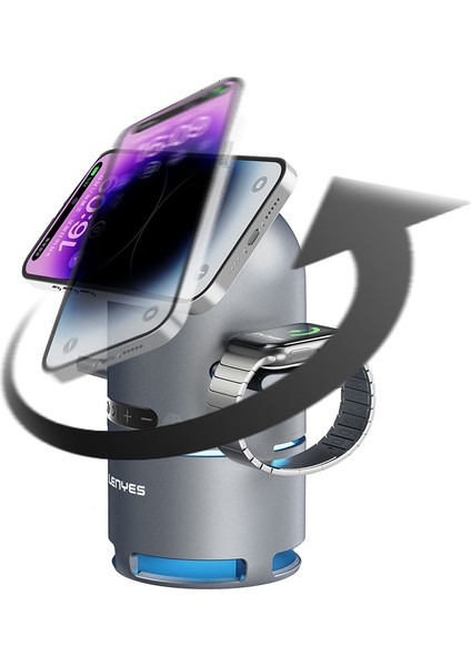 PW321 Qi2 Şarj Teknolojili Speaker Özellikli Telefon&saat&kulaklık 15W Kablosuz Şarj Gri fiyatları