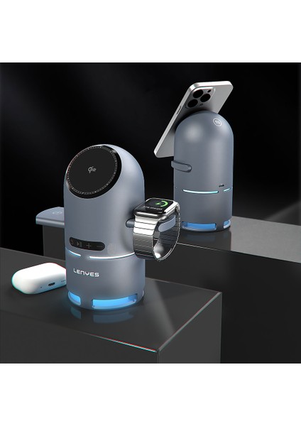 PW321 Qi2 Şarj Teknolojili Speaker Özellikli Telefon&saat&kulaklık 15W Kablosuz Şarj Gri fırsatları