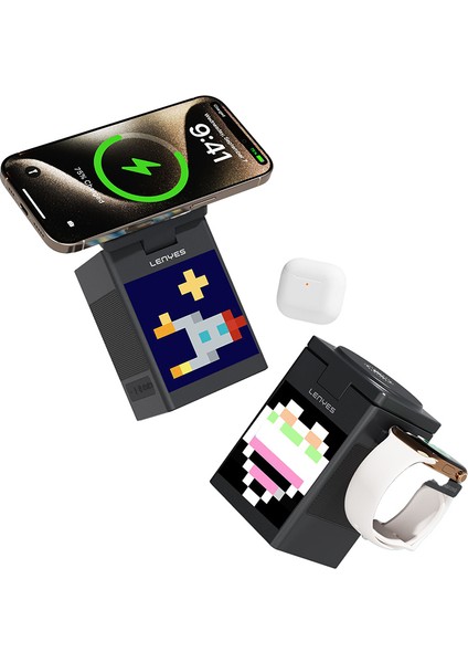 PW320 15W 6in1 Kablosuz Şarj Standı Qi2 Teknolojili Alarmlı Speaker Özellikli Gri fiyatları