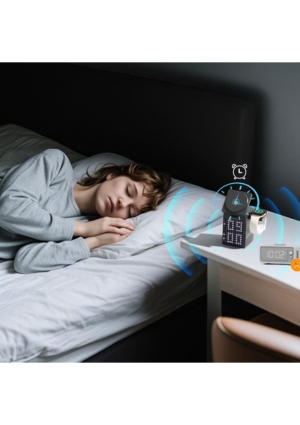 PW320 15W 6in1 Kablosuz Şarj Standı Qi2 Teknolojili Alarmlı Speaker Özellikli Gri indirimleri