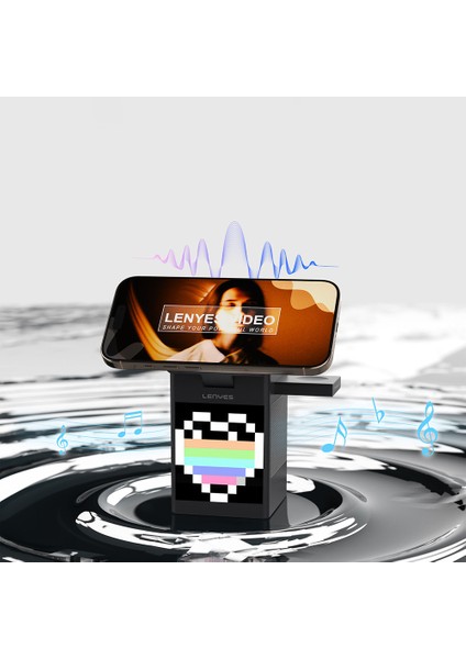 PW320 15W 6in1 Kablosuz Şarj Standı Qi2 Teknolojili Alarmlı Speaker Özellikli Gri