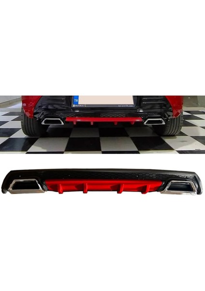 Fiat Brava 1995-2002 Kırmızı Krom Kare Egzozlu Difüzör Difizör Mat Siyah