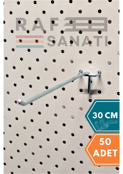 50 Adet Fon Kancası Delikli Pano Kancası 30 cm - Askı Kanca Raf Askısı Raf Aksesuar Tel Askı Raf Kancası