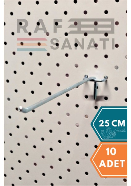 Fon Kancası Delikli Pano Kancası 25 cm - Askı Kanca Raf Askısı Raf Aksesuar Tel Askı Raf Kancası