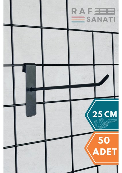 50 Adet Siyah Tel Pano Kancası 25 cm - Askı Kanca Raf Askısı Raf Aksesuar Tel Askı Çorap Kancası