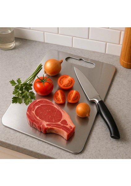 Paslanmaz Çelik Kesme Tahtası - Paslanmaz Çelik Büyük Boy Kesme Tahtası 33CM*25 cm