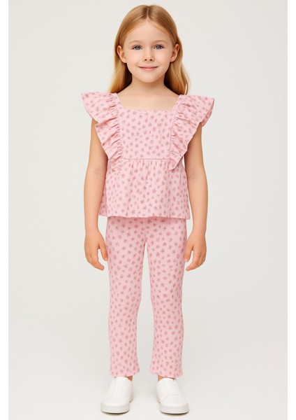 Kız Çocuk Pembe Fırfırlı Kolsuz Üst ve Çiçek Desenli Pantolon Takım – Kız Çocuk Takım fiyatları
