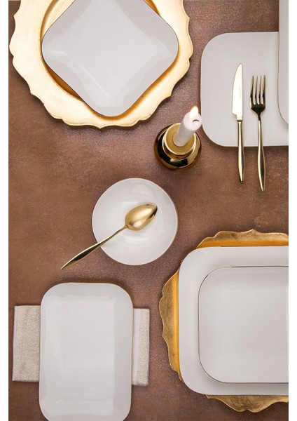 Bone Minas 24 Parça 6 Kişilik Yemek Takım Altın Fileli