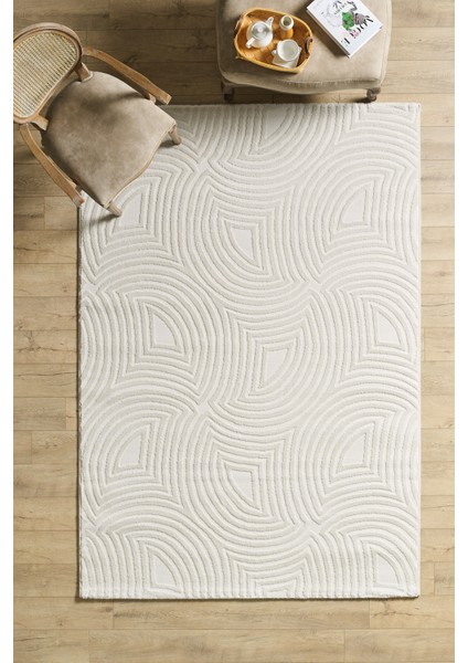 Modern Salon Halısı Oturma Odası Halısı Yolluk Krem Halı Hav Toz Vermez Kolay Temizlenebilir Halı