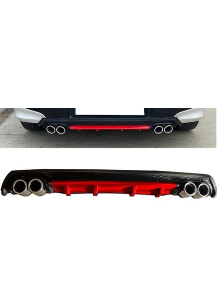 Hyundai I30 2007-2012 Kırmızı Krom Yuvarlak Egzozlu Difüzör Difizör Mat Siyah