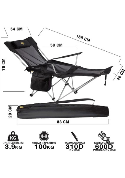 Legend Şemsiyeli Yatabilen Kamp Sandalyesi - Siyah modelleri