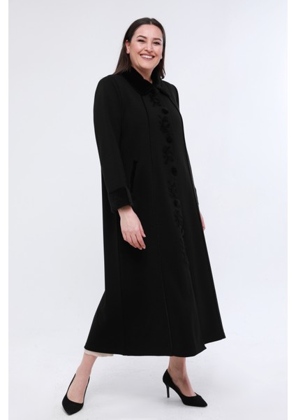 Triko Çelik Örgü Büyük Beden Anne Yünlü Uzun Kalın Hırka Tesettür Pardesü