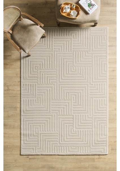 Modern Oturma Odası Halısı Salon Halısı Yolluk Bej Halı Hav Toz Vermez Kolay Temizlenebilir Halı