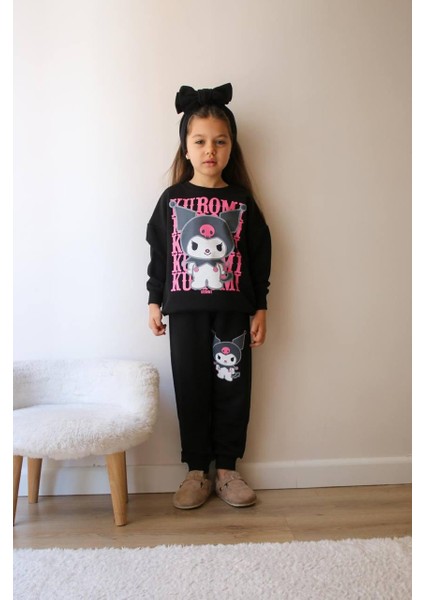 Kuromi Baskılı 3 Iplik Kız Çocuk Alt Üst Süper Tarz Takım modelleri