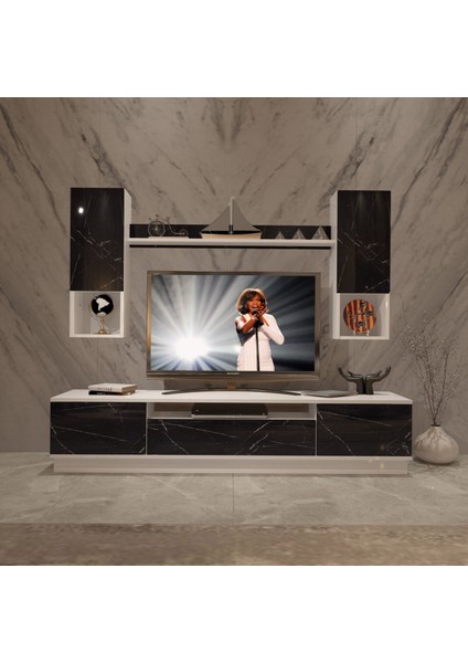 Trio 5das Mdf Tv Ünitesi Tv Sehpası - Beyaz - Siyah Mermer fiyatları