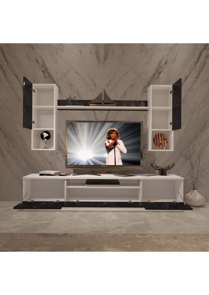 Trio 5das Mdf Tv Ünitesi Tv Sehpası - Beyaz - Siyah Mermer modelleri