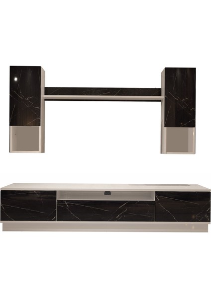 Trio 5das Mdf Tv Ünitesi Tv Sehpası - Beyaz - Siyah Mermer fırsatları