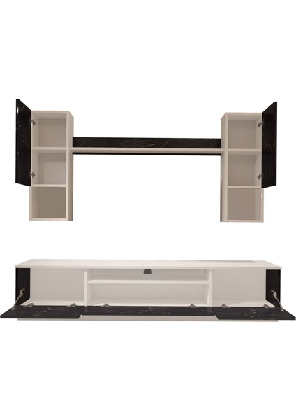 Trio 5das Mdf Tv Ünitesi Tv Sehpası - Beyaz - Siyah Mermer indirimleri