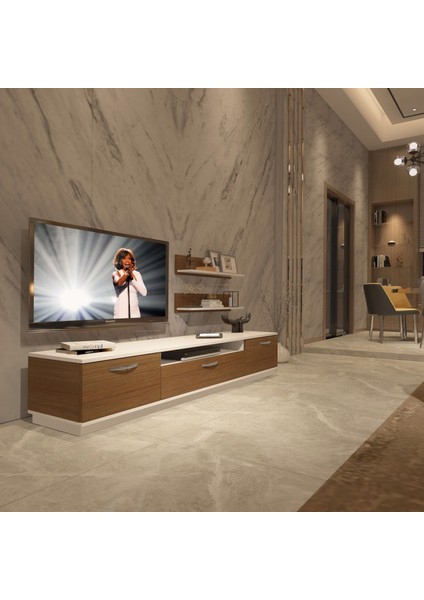 Trio 4s Mdf Tv Ünitesi Tv Sehpası - Beyaz - Ceviz