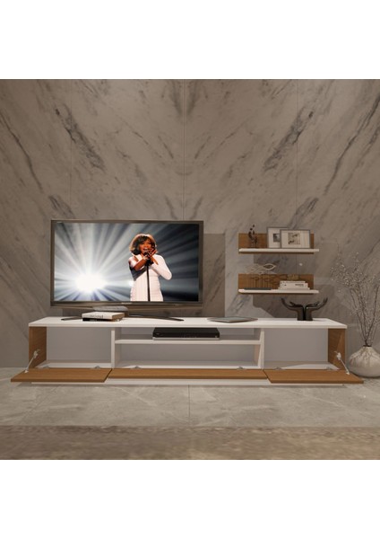 Trio 4s Mdf Tv Ünitesi Tv Sehpası - Beyaz - Ceviz modelleri