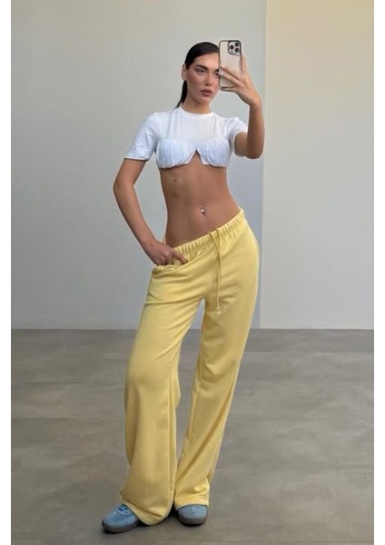 Sarı Bol Paça Kadın Eşofman Altı MG2279