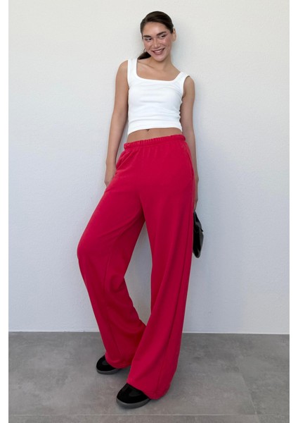 Kırmızı Bol Paça Kadın Eşofman Altı MG2279