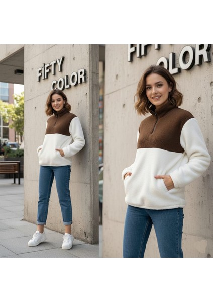 Kadın Yarım Fermuarlı Peluş Sweatshirt – Rahat ve Sıcak Kışlık Üst