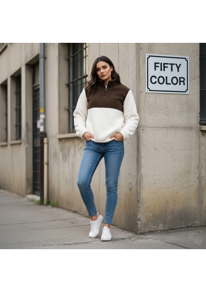 Kadın Yarım Fermuarlı Peluş Sweatshirt – Rahat ve Sıcak Kışlık Üst fiyatları