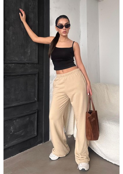 Bej Bol Paça Kadın Eşofman Altı MG2279