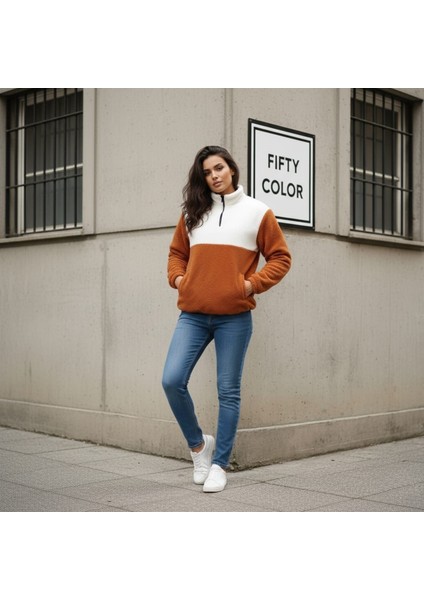 Kadın Yarım Fermuarlı Peluş Sweatshirt – Rahat ve Sıcak Kışlık Üst fırsatları