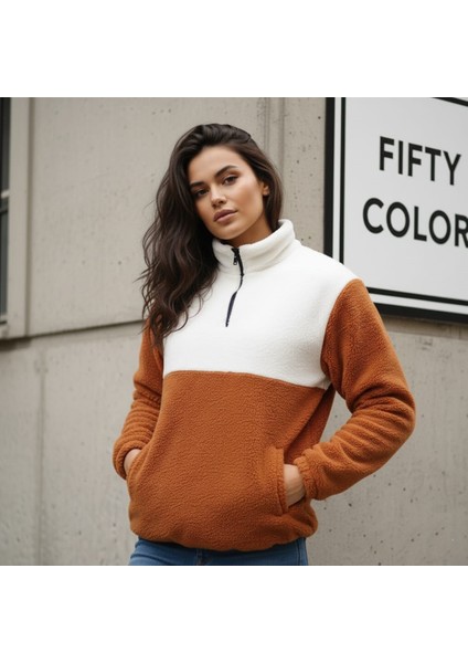 Kadın Yarım Fermuarlı Peluş Sweatshirt – Rahat ve Sıcak Kışlık Üst indirimleri