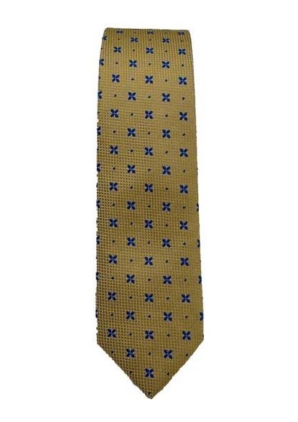 Krem Mavi Desenli Slim Kravat