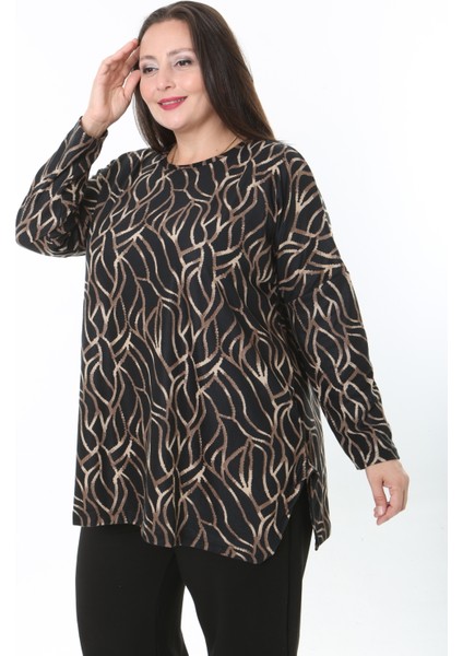 Kadın Yünlü Viskon Likralı Desenli Büyük Beden Tunik fırsatları