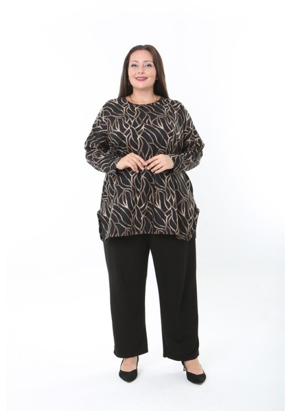 Kadın Yünlü Viskon Likralı Desenli Büyük Beden Tunik indirimleri