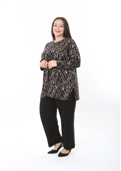 Kadın Yünlü Viskon Likralı Desenli Büyük Beden Tunik