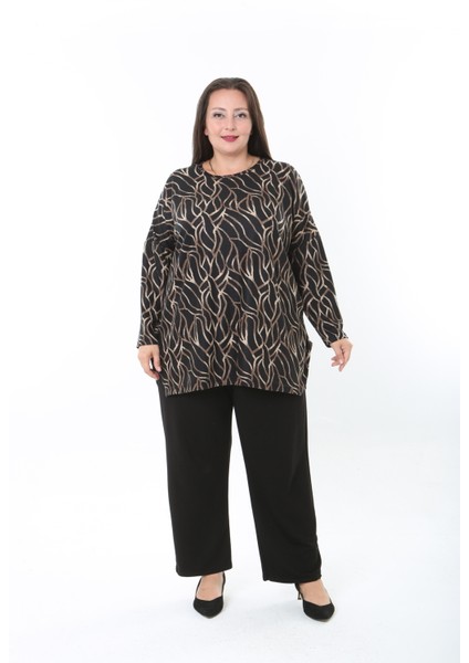 Kadın Yünlü Viskon Likralı Desenli Büyük Beden Tunik