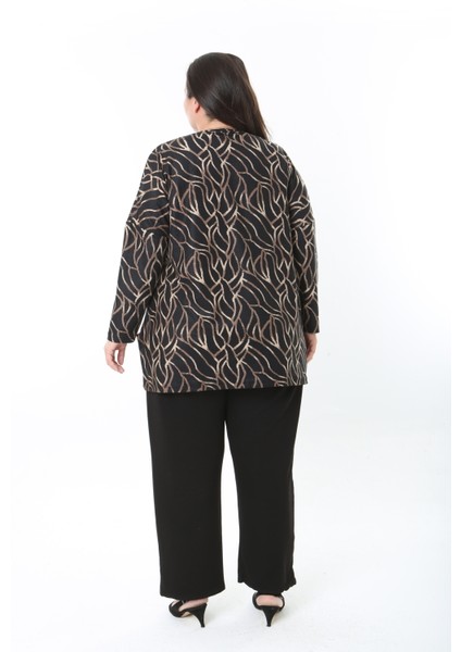 Kadın Yünlü Viskon Likralı Desenli Büyük Beden Tunik