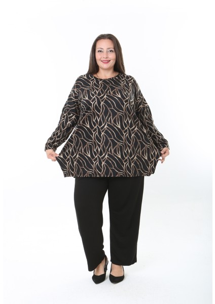Kadın Yünlü Viskon Likralı Desenli Büyük Beden Tunik