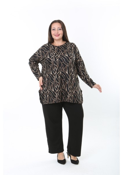Kadın Yünlü Viskon Likralı Desenli Büyük Beden Tunik