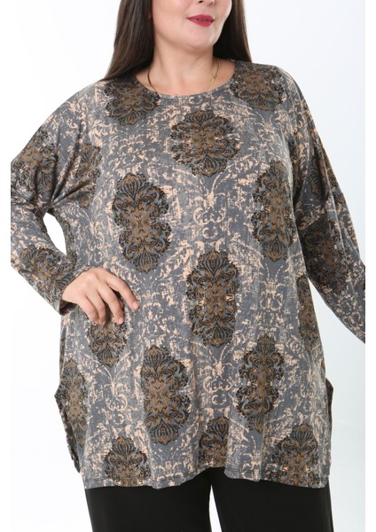 Kadın Yünlü Viskon Likralı Desenli Büyük Beden Tunik fiyatları