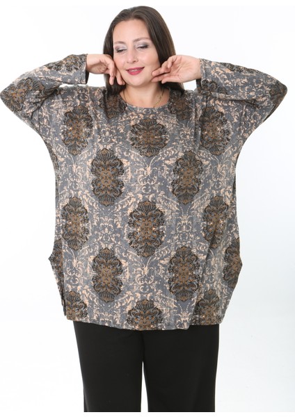 Kadın Yünlü Viskon Likralı Desenli Büyük Beden Tunik modelleri