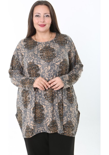 Kadın Yünlü Viskon Likralı Desenli Büyük Beden Tunik fırsatları